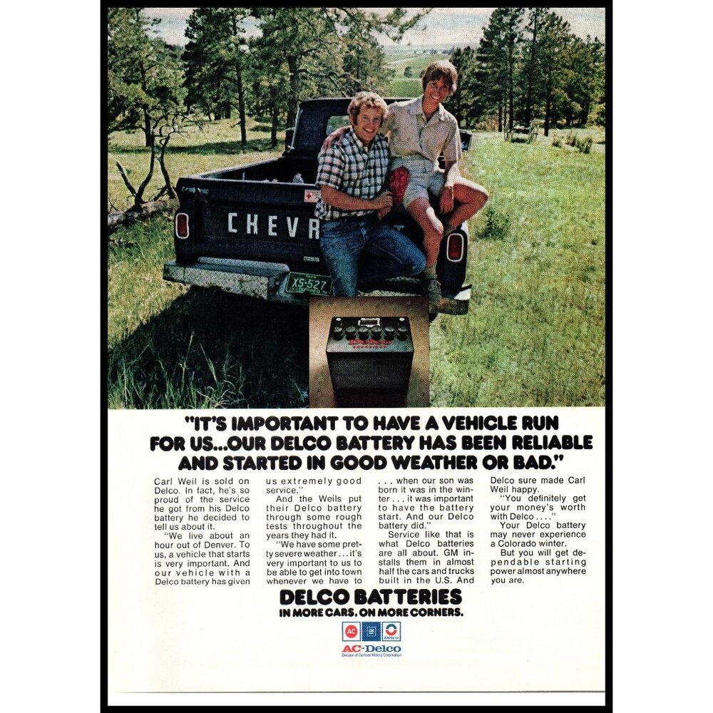 1974 AC Delco Car Batteries Vintage Print Ad Chevy Truck Tailgate Wall Art